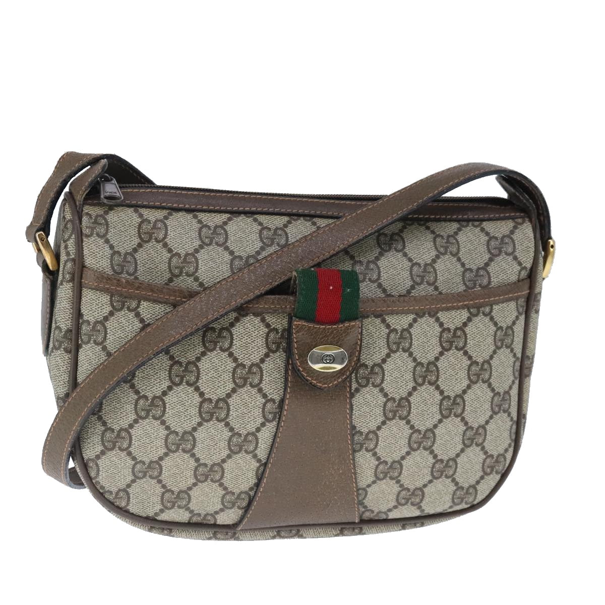 GUCCI GG Supreme Web Sherry Line Shoulder Bag PVC Leather Beige Auth ep6616