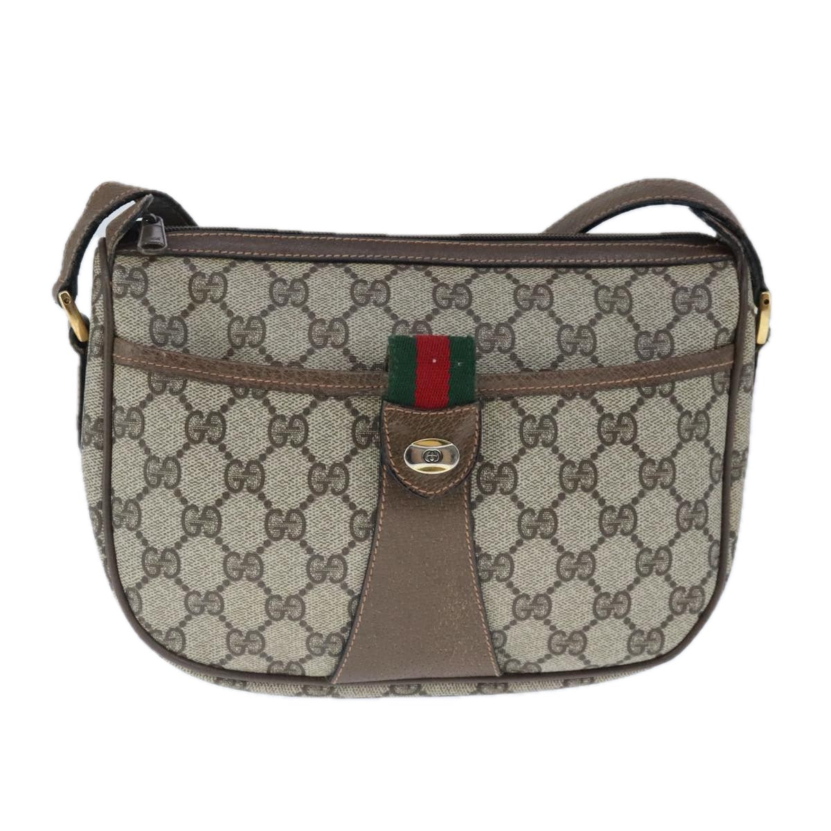 GUCCI GG Supreme Web Sherry Line Shoulder Bag PVC Leather Beige Auth ep6616