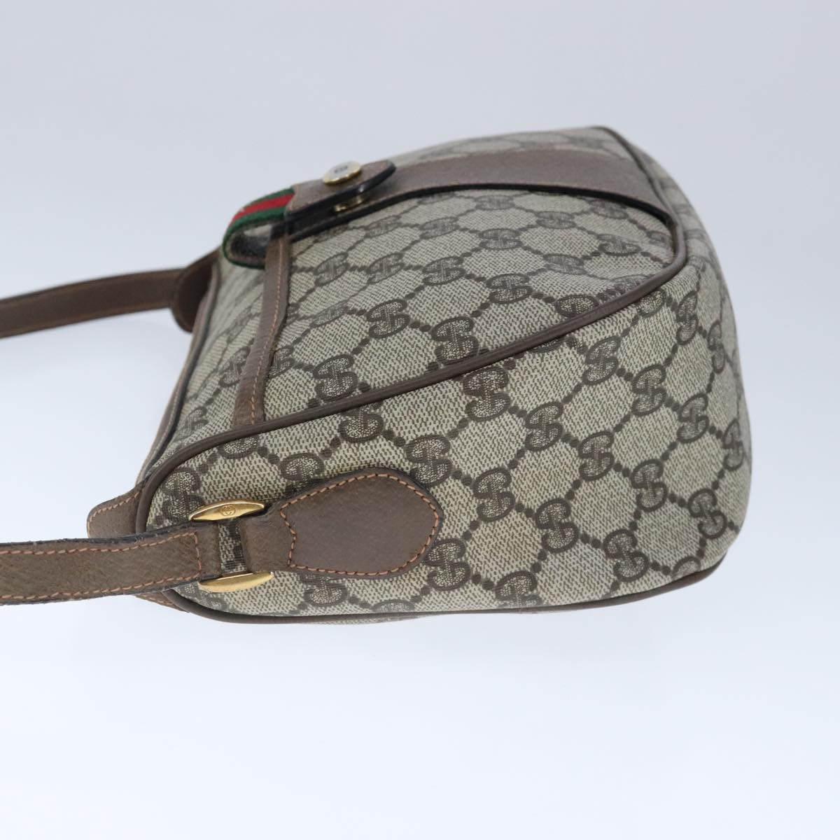 GUCCI GG Supreme Web Sherry Line Shoulder Bag PVC Leather Beige Auth ep6616