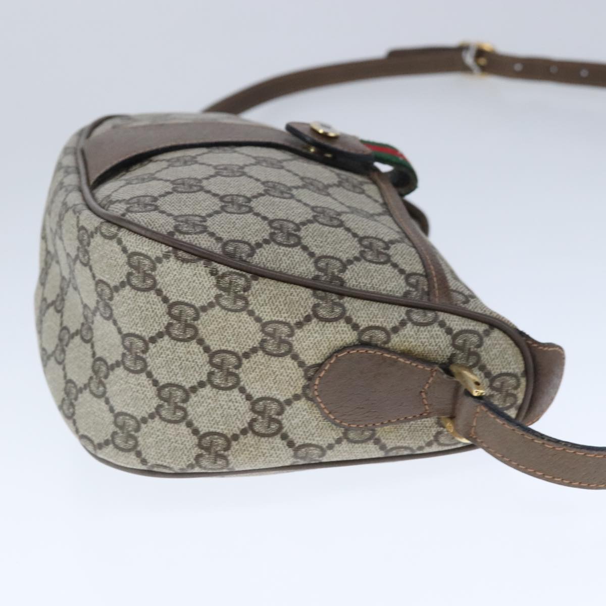 GUCCI GG Supreme Web Sherry Line Shoulder Bag PVC Leather Beige Auth ep6616