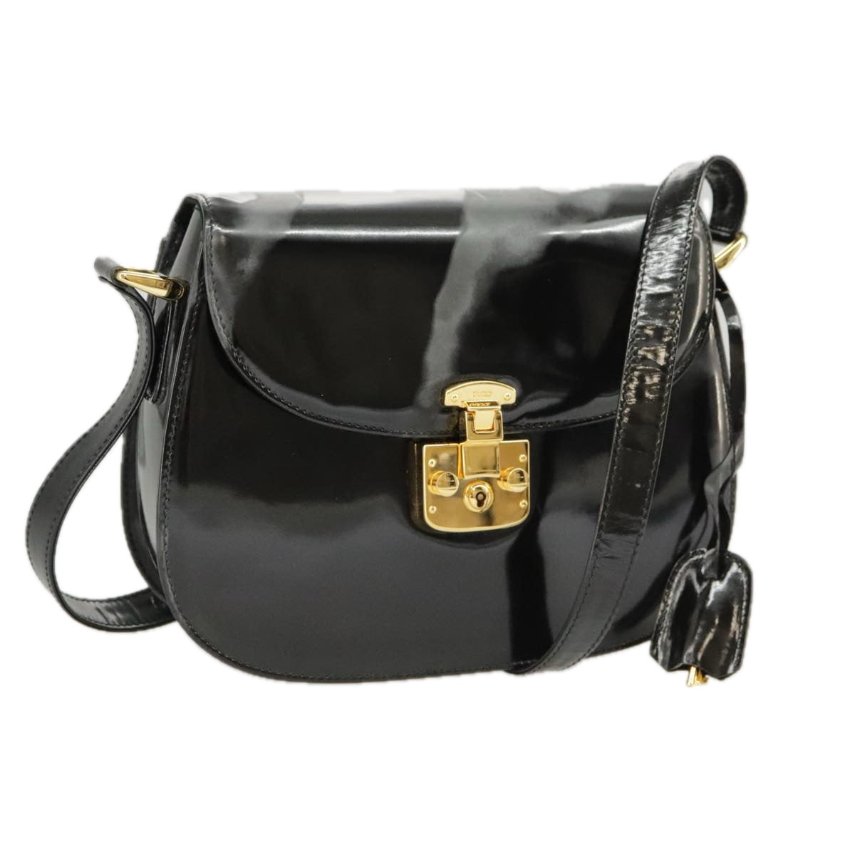 GUCCI Shoulder Bag Patent leather Black Gold Auth ep6618