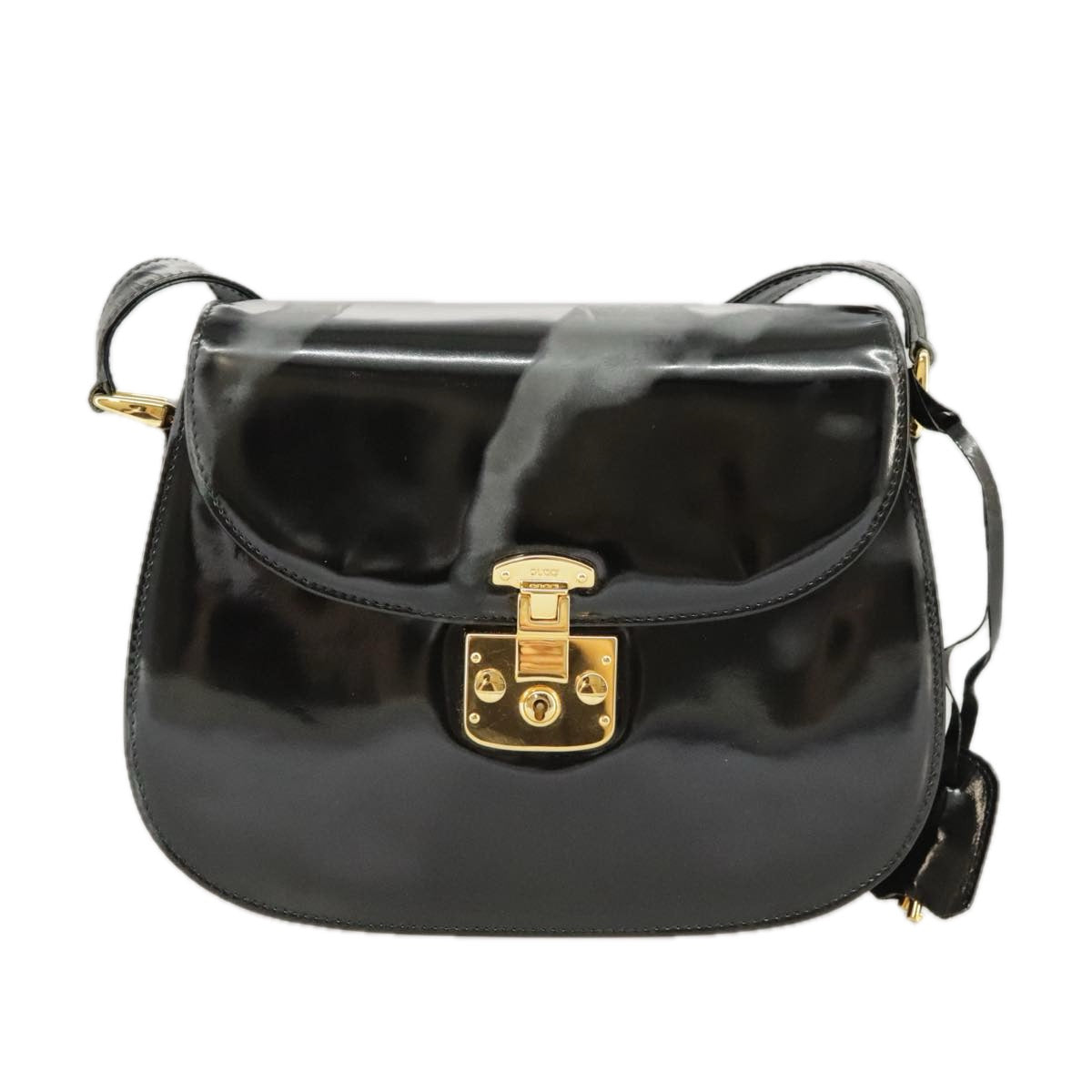 GUCCI Shoulder Bag Patent leather Black Gold Auth ep6618 - 0