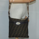 FENDI Celeria Zucca Canvas Shoulder Bag Black Brown Auth ep6625-22