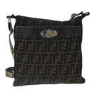 FENDI Celeria Zucca Canvas Shoulder Bag Black Brown Auth ep6625-13