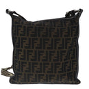 FENDI Celeria Zucca Canvas Shoulder Bag Black Brown Auth ep6625-2