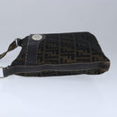 FENDI Celeria Zucca Canvas Shoulder Bag Black Brown Auth ep6625-3