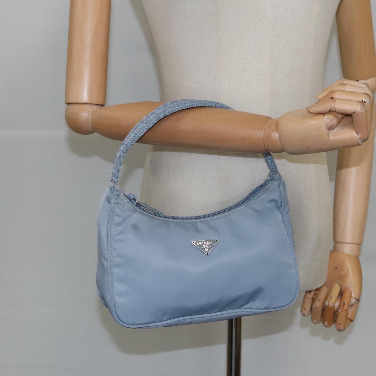 PRADA Mini Hand Bag Nylon Blue Silver Auth ep6626