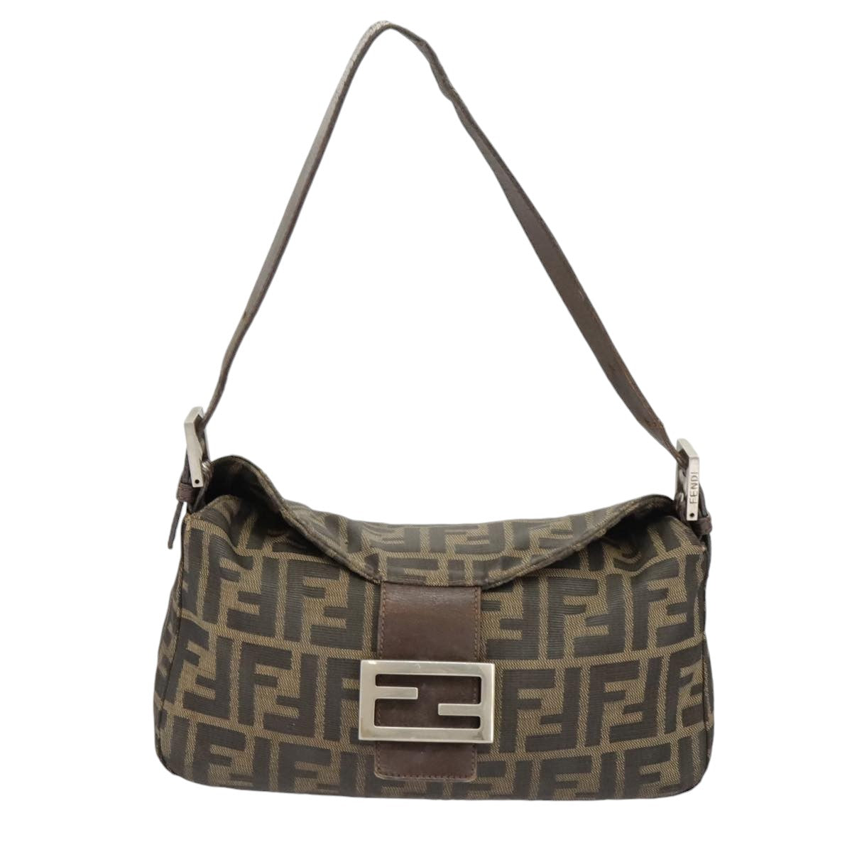 FENDI Zucca Canvas Mamma Baguette Shoulder Bag Brown Black Silver Auth ep6627 - 0