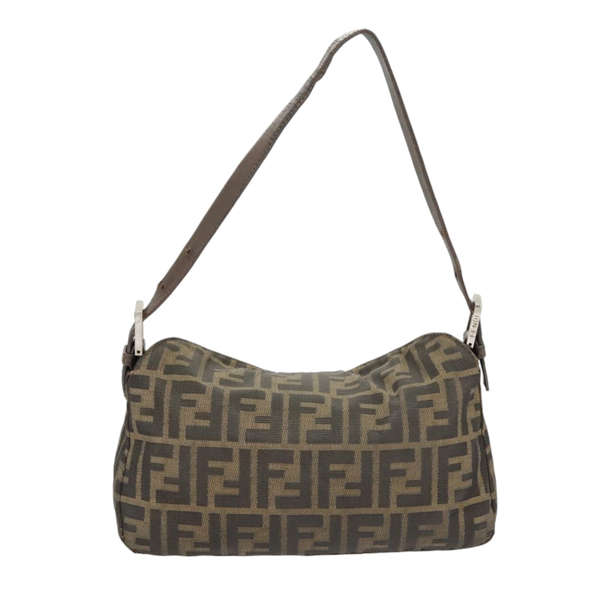 FENDI Zucca Canvas Mamma Baguette Shoulder Bag Brown Black Silver Auth ep6627