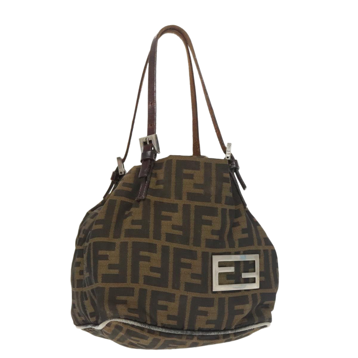 FENDI Zucca Canvas Hand Bag Brown Black Silver Auth ep6629