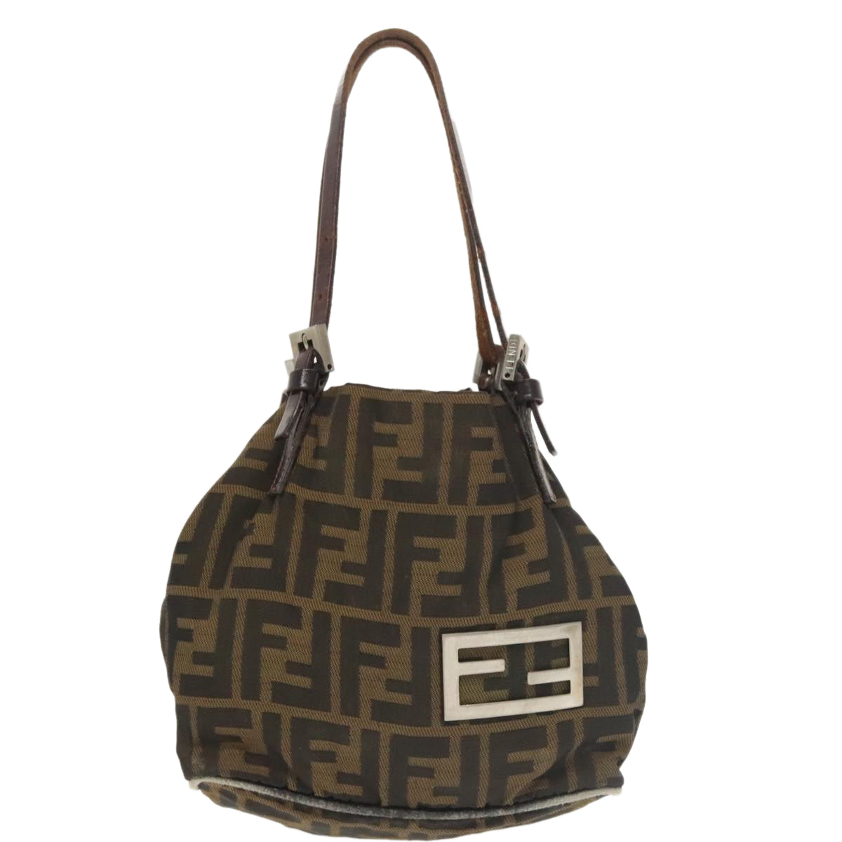 FENDI Zucca Canvas Hand Bag Brown Black Silver Auth ep6629 - 0