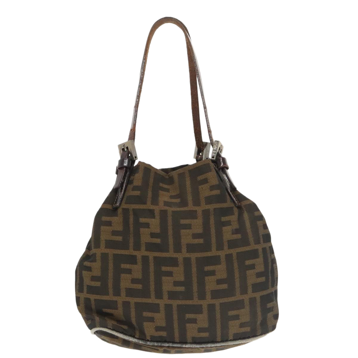 FENDI Zucca Canvas Hand Bag Brown Black Silver Auth ep6629