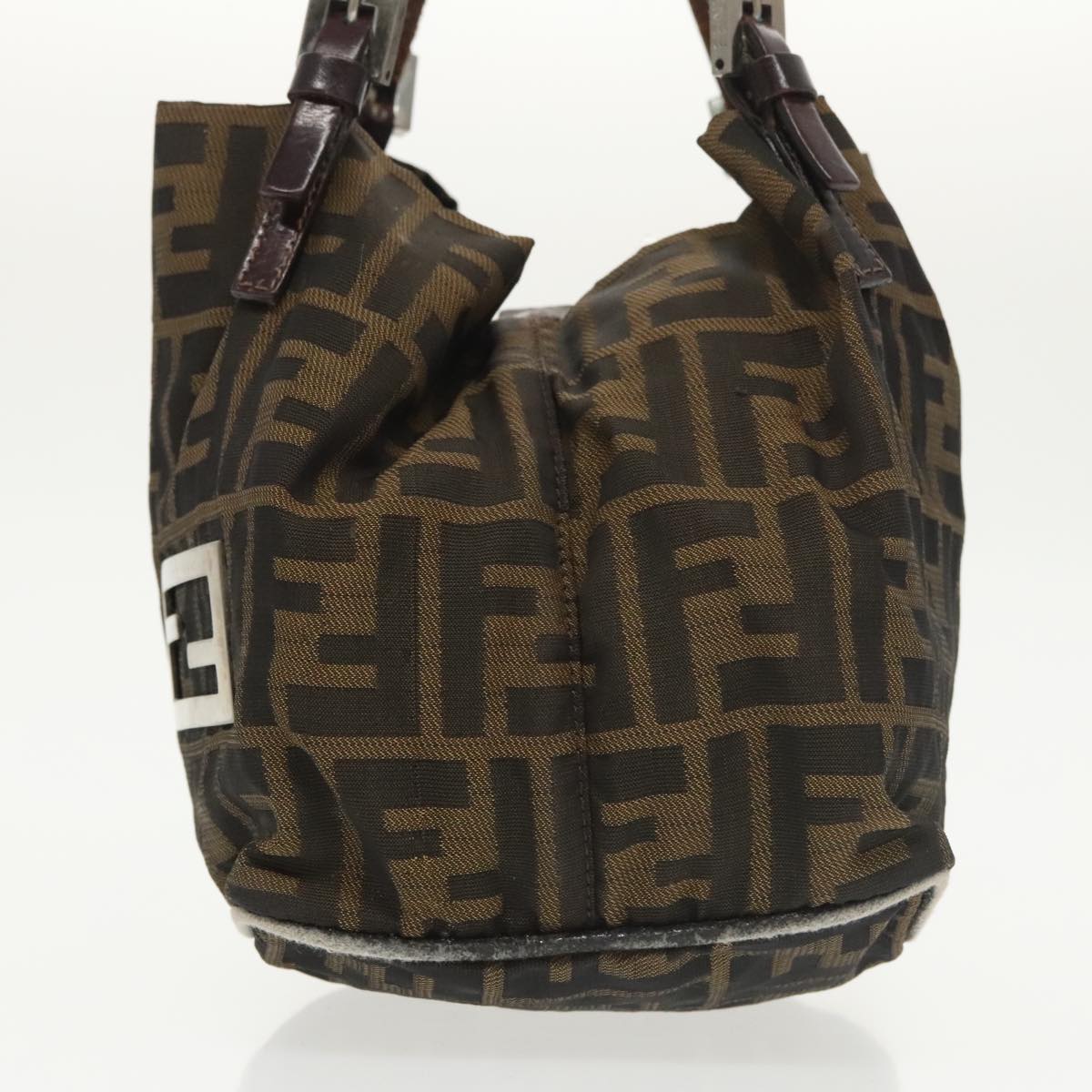 FENDI Zucca Canvas Hand Bag Brown Black Silver Auth ep6629