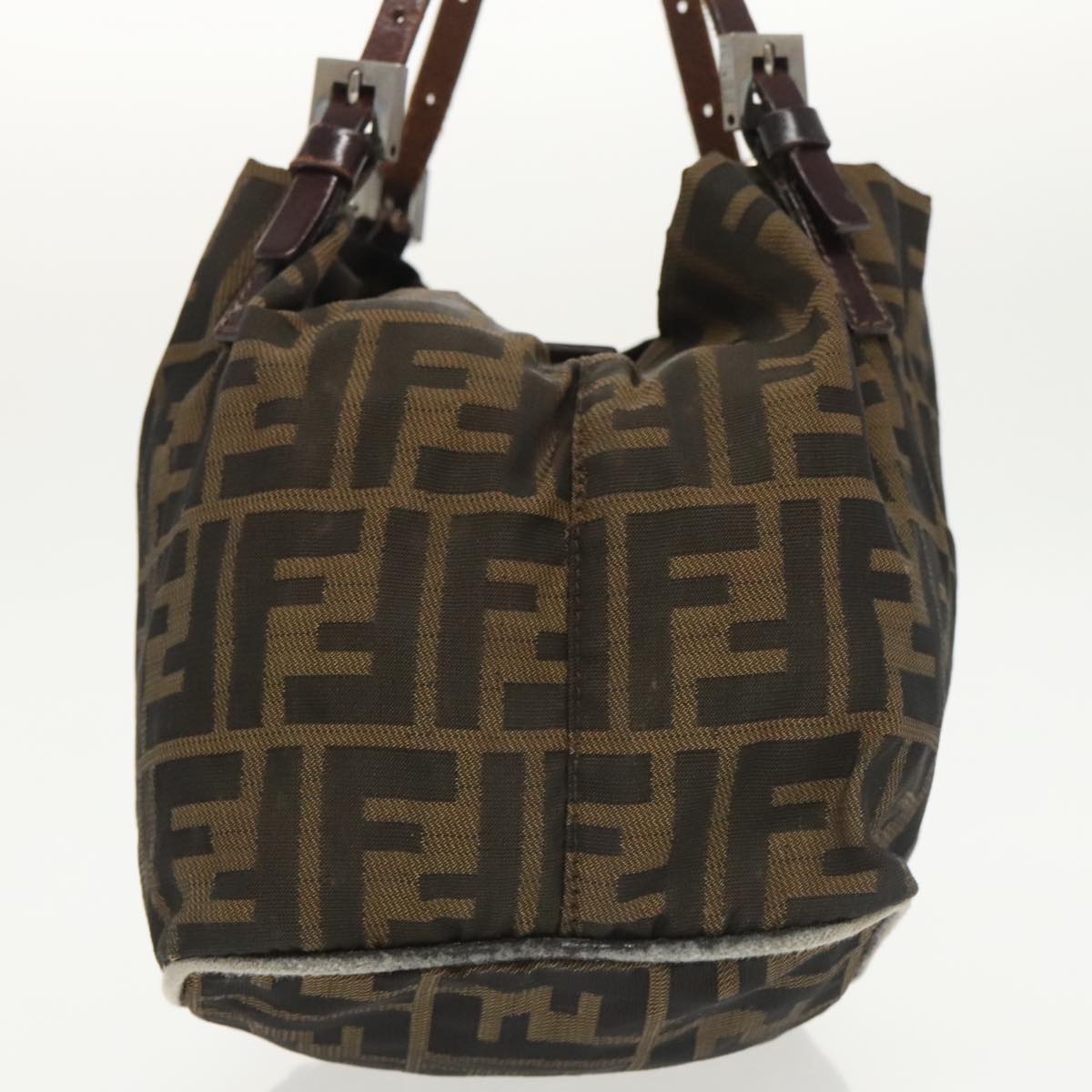 FENDI Zucca Canvas Hand Bag Brown Black Silver Auth ep6629