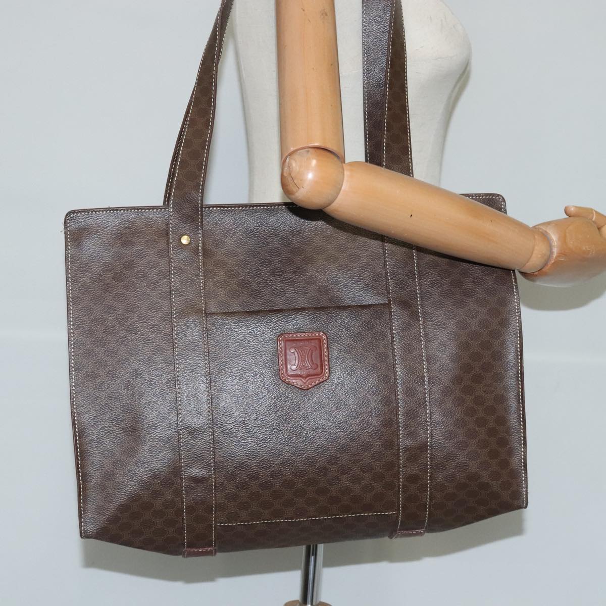 CELINE Macadam Canvas Shoulder Bag PVC Leather Brown Auth ep6637