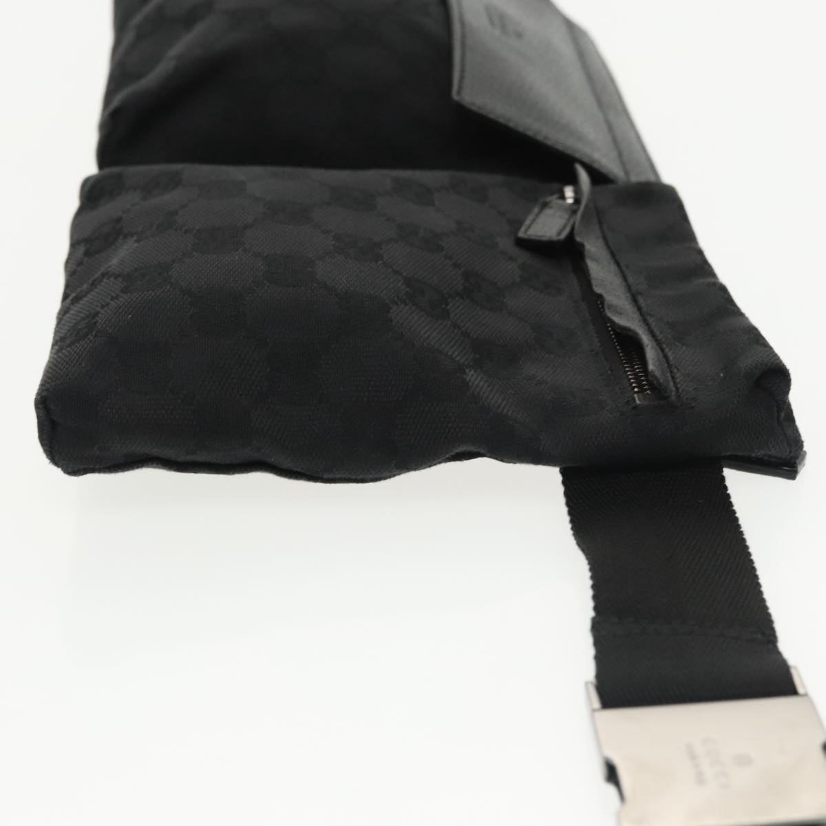 GUCCI GG Canvas Waist bag Black Silver 28566 Auth ep6648