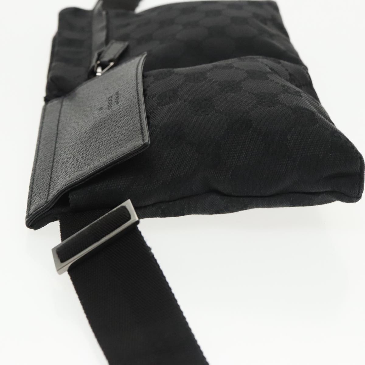 GUCCI GG Canvas Waist bag Black Silver 28566 Auth ep6648