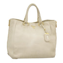 PRADA Tote Bag Leather White Gold Auth ep6660-1