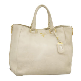 PRADA Tote Bag Leather White Gold Auth ep6660