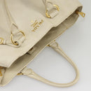 PRADA Tote Bag Leather White Gold Auth ep6660-7