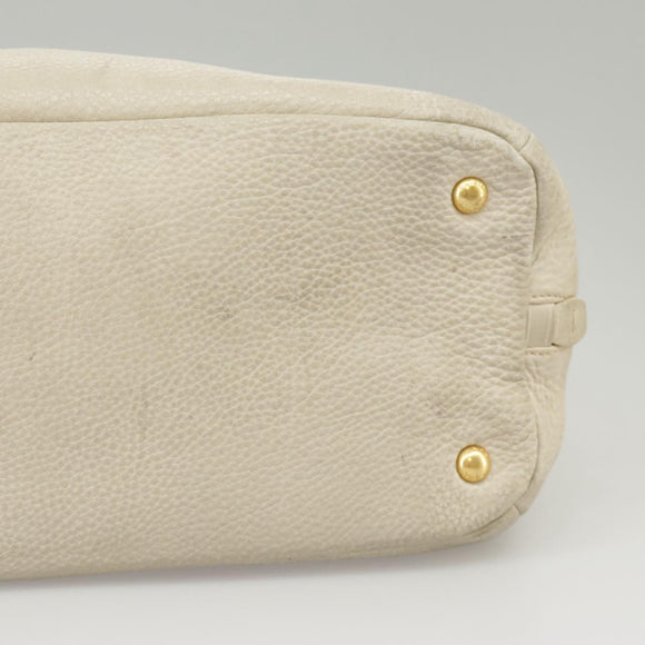 PRADA Tote Bag Leather White Gold Auth ep6660