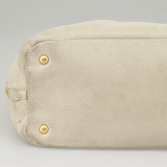 PRADA Tote Bag Leather White Gold Auth ep6660