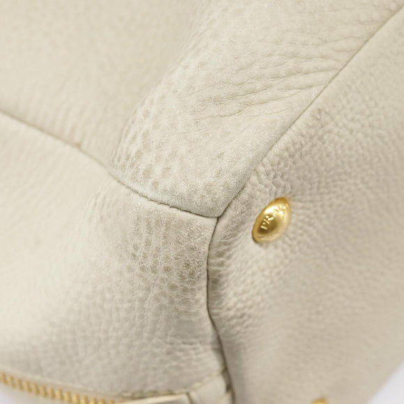 PRADA Tote Bag Leather White Gold Auth ep6660