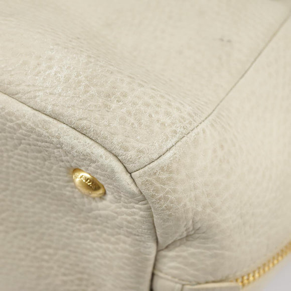 PRADA Tote Bag Leather White Gold Auth ep6660