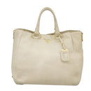 PRADA Tote Bag Leather White Gold Auth ep6660-13