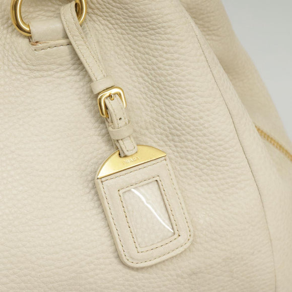 PRADA Tote Bag Leather White Gold Auth ep6660