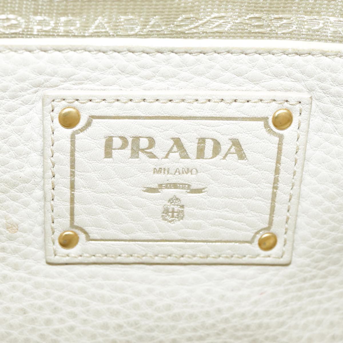 PRADA Tote Bag Leather White Gold Auth ep6660