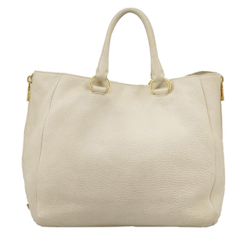 PRADA Tote Bag Leather White Gold Auth ep6660 - 0