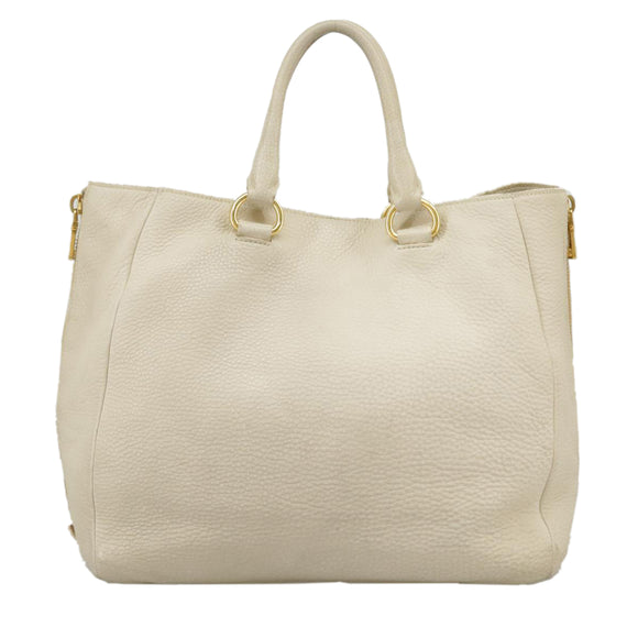 PRADA Tote Bag Leather White Gold Auth ep6660