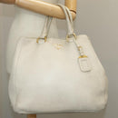 PRADA Tote Bag Leather White Gold Auth ep6660-36