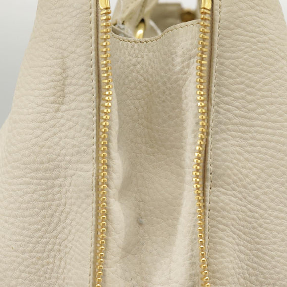 PRADA Tote Bag Leather White Gold Auth ep6660