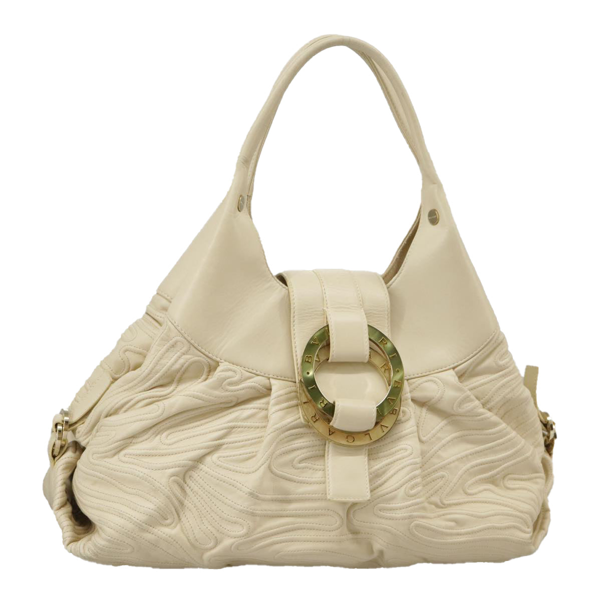 BVLGARI Hand Bag Leather Beige Gold Auth ep6669