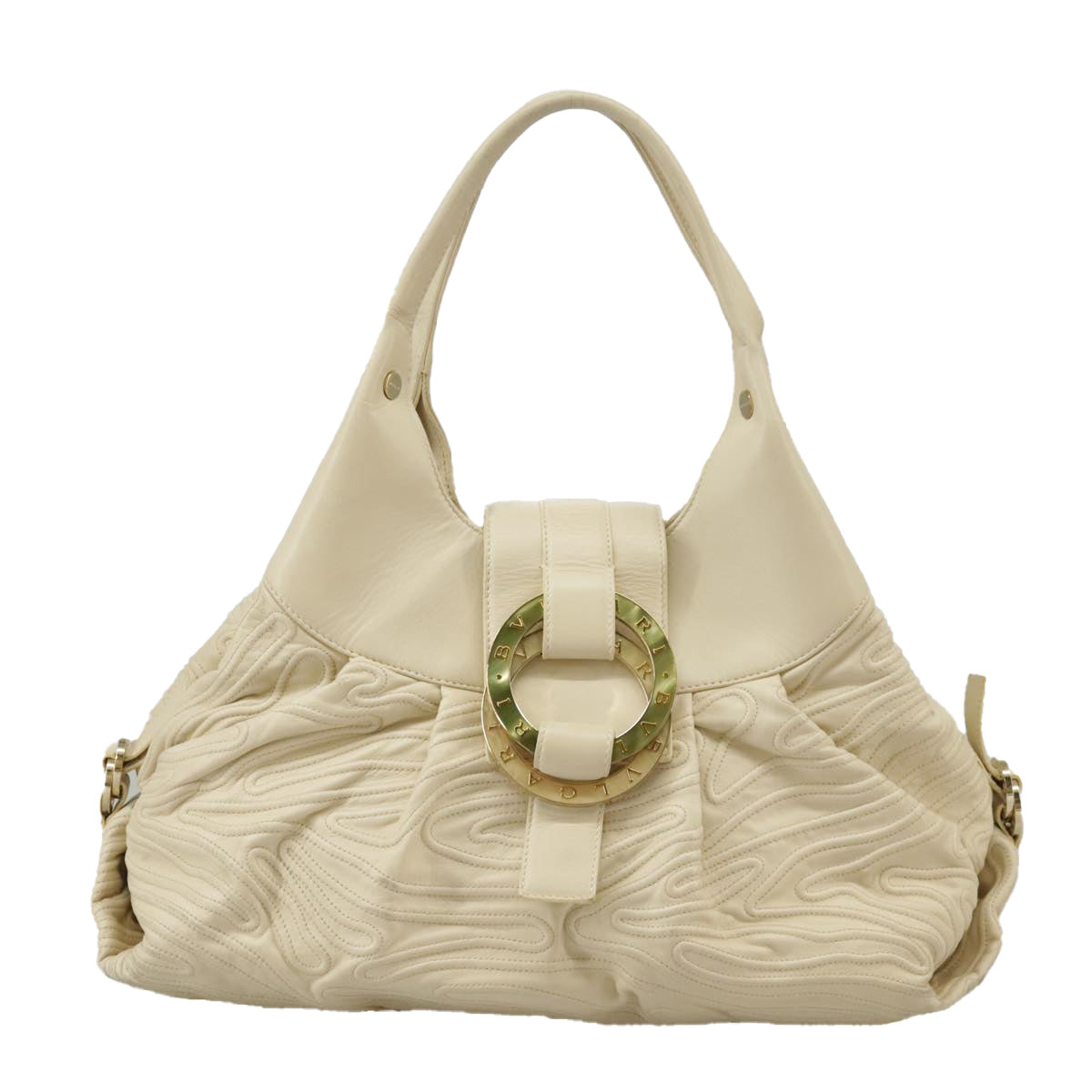 BVLGARI Hand Bag Leather Beige Gold Auth ep6669