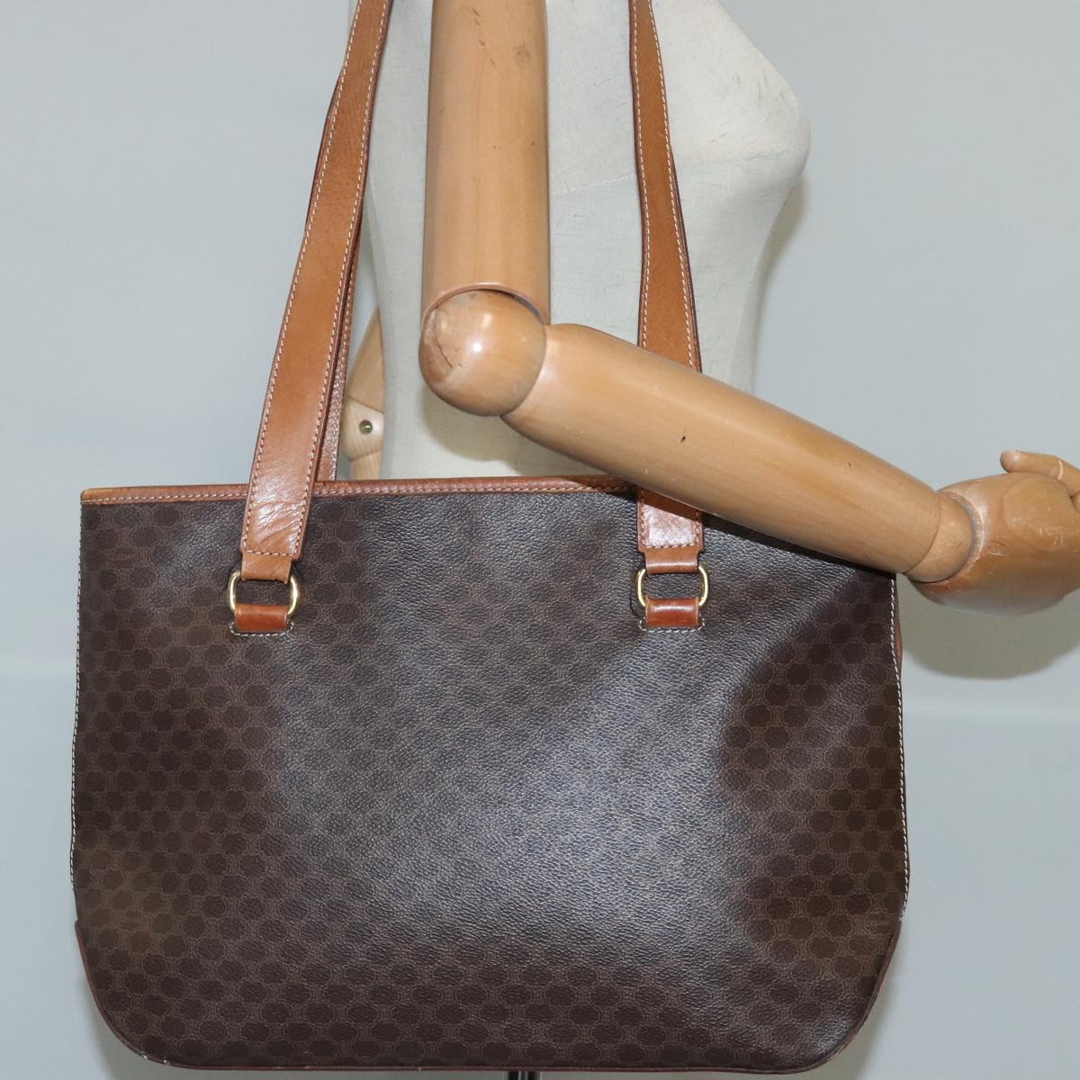 CELINE Macadam Canvas Tote Bag PVC Leather Brown Auth ep6670