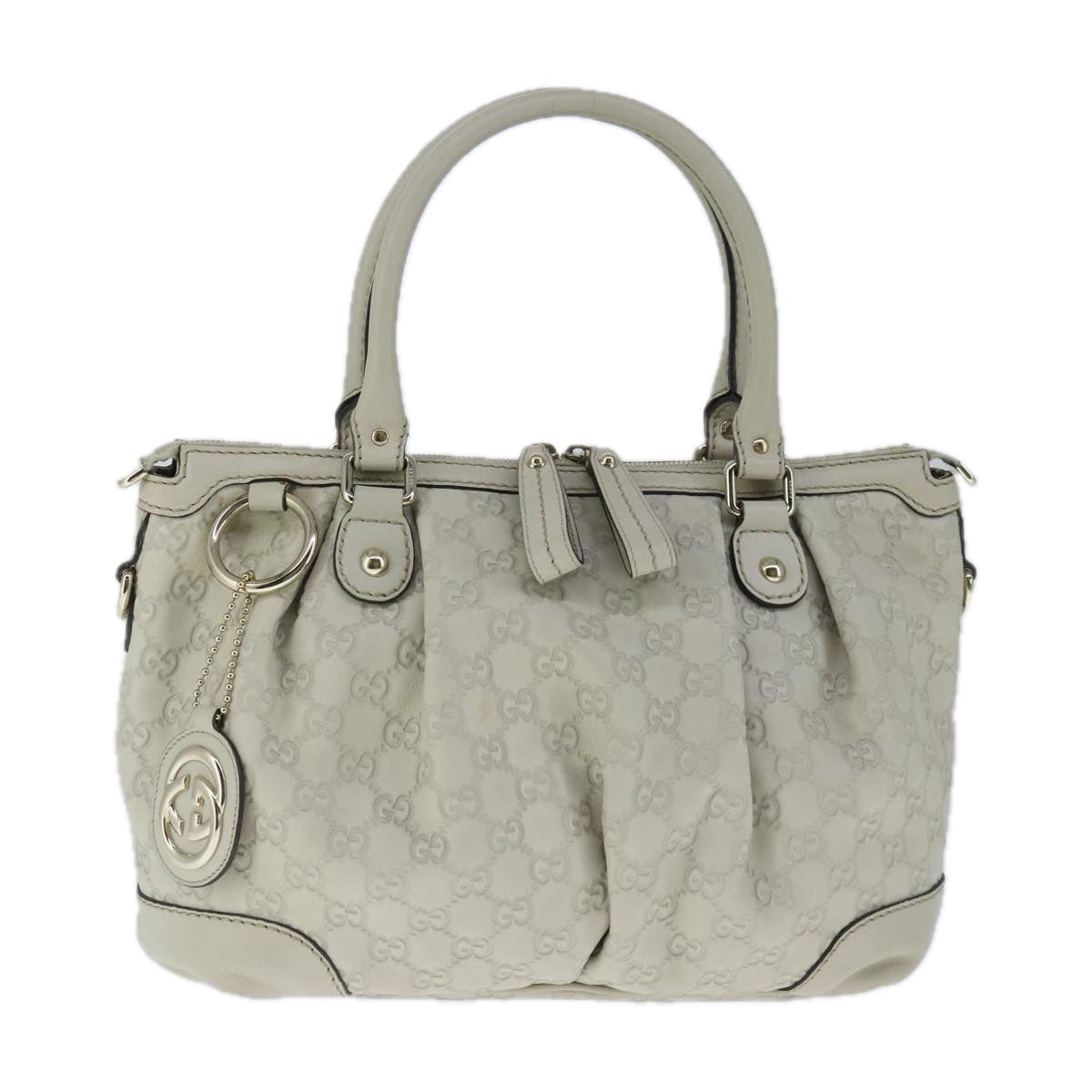 GUCCI Guccissima GG Sukey Hand Bag Leather White Auth ep6679