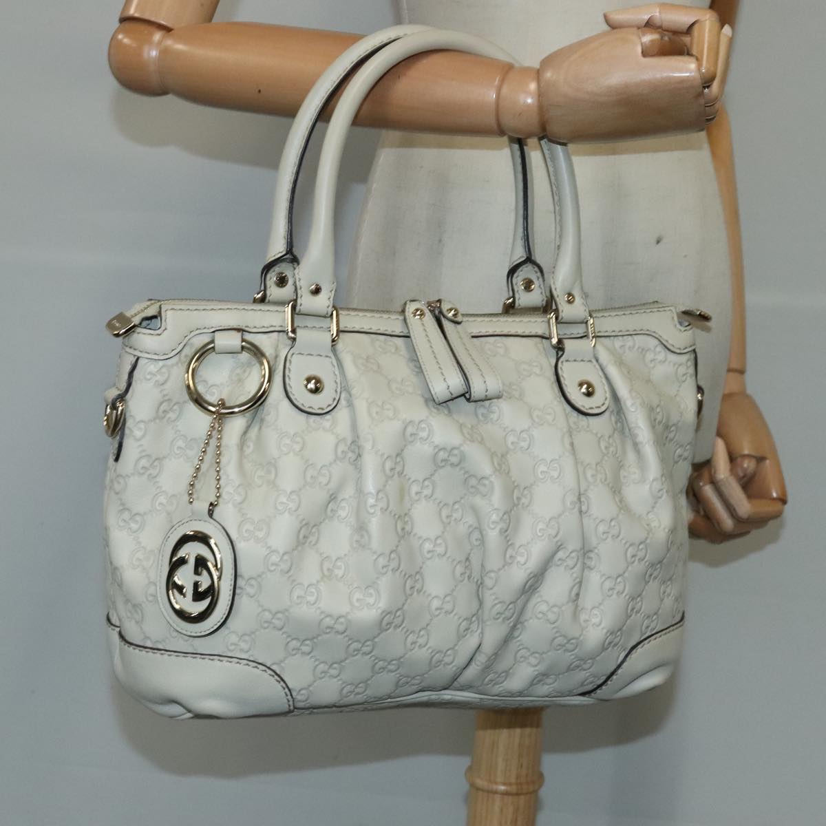 GUCCI Guccissima GG Sukey Hand Bag Leather White Auth ep6679