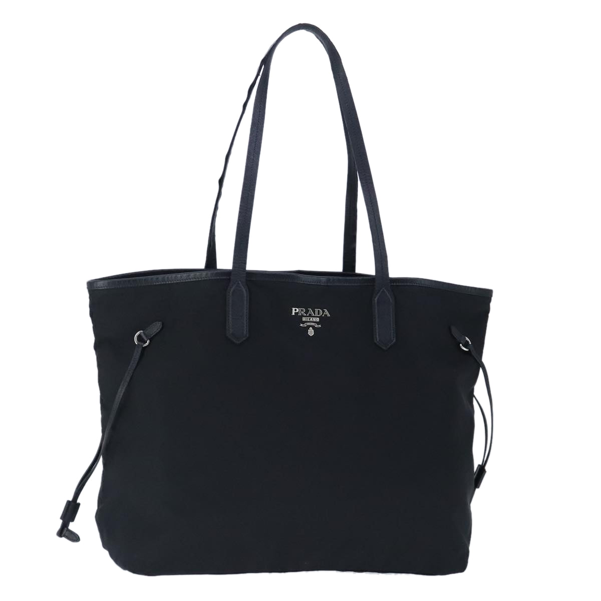 PRADA Tote Bag Nylon Black Silver Auth ep6683