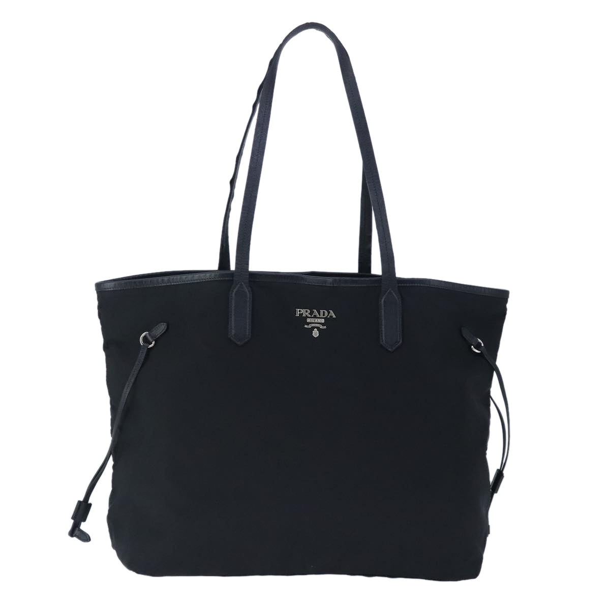 PRADA Tote Bag Nylon Black Silver Auth ep6683