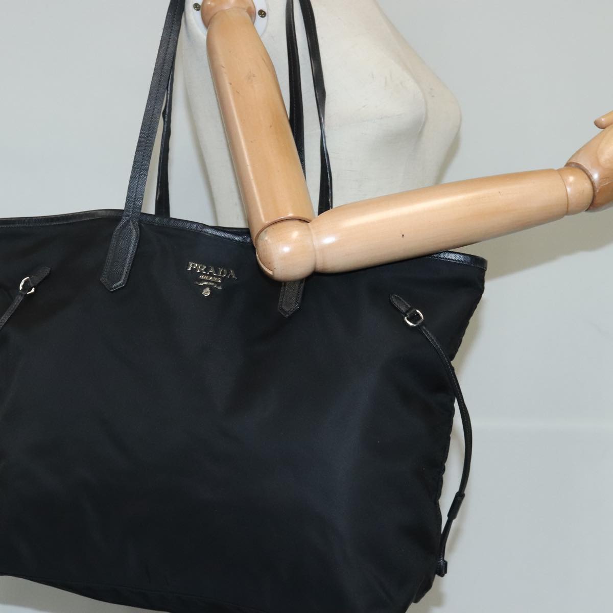 PRADA Tote Bag Nylon Black Silver Auth ep6683