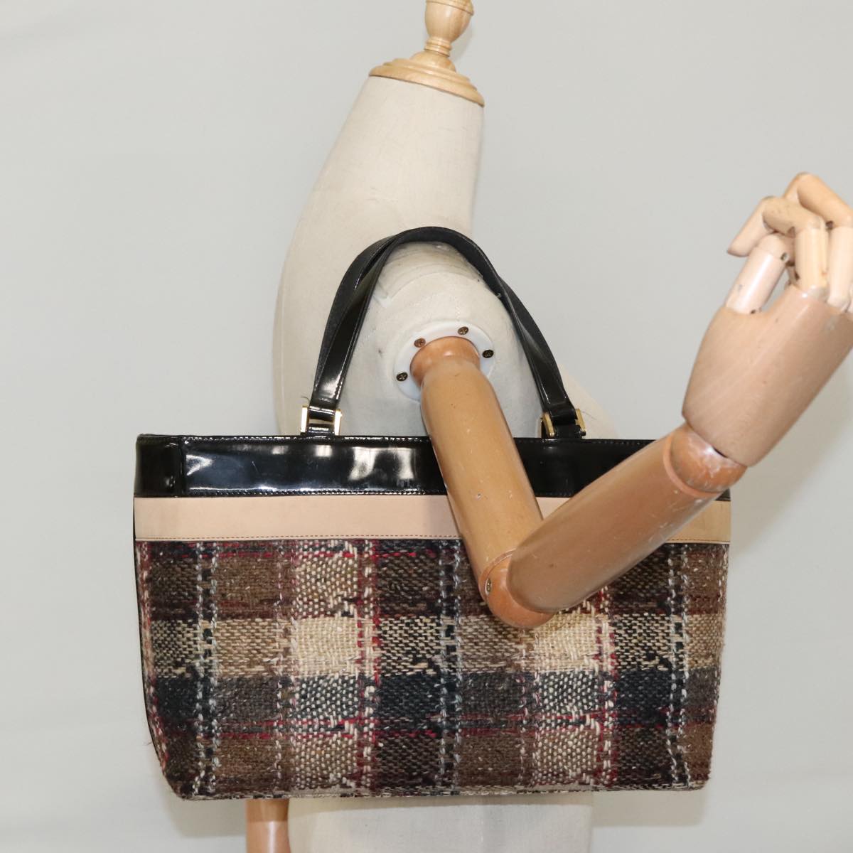 BURBERRY Nova Check Tote Bag Wool Beige Auth ep6709