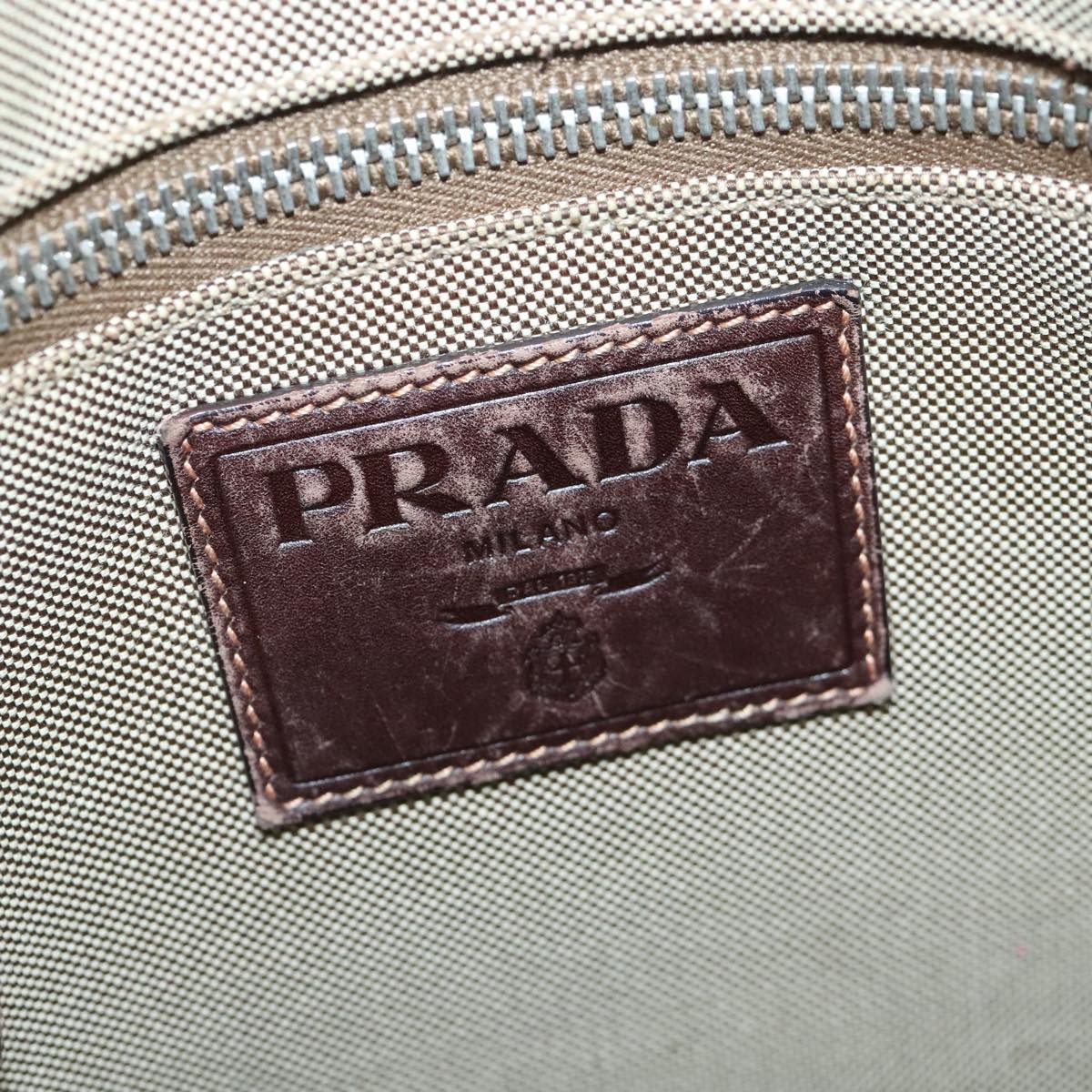 PRADA Tote Bag Canvas Beige Silver Auth ep6714