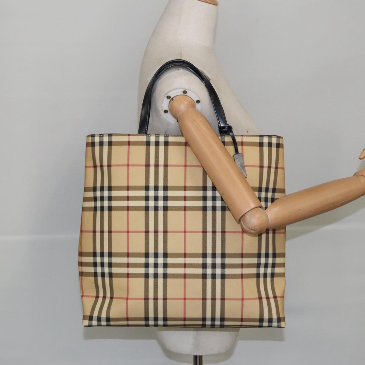 BURBERRY Nova Check Tote Bag PVC Beige Auth ep6726