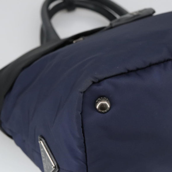 PRADA Hand Bag Nylon Navy Silver Auth ep6744
