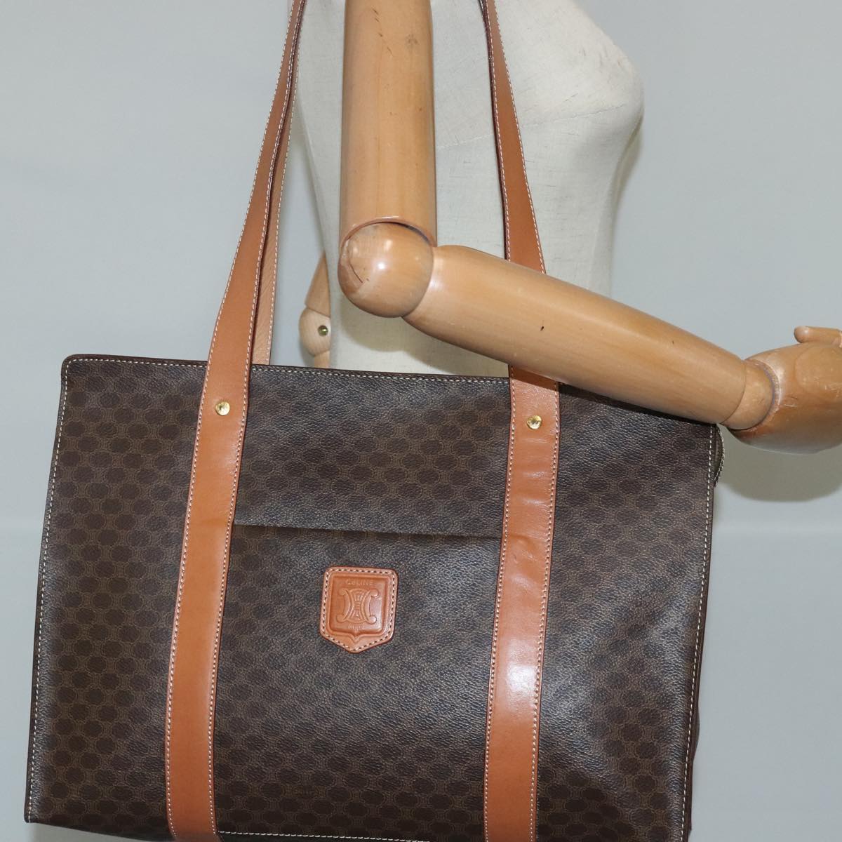 CELINE Macadam Canvas Tote Bag PVC Leather Brown Auth ep6747