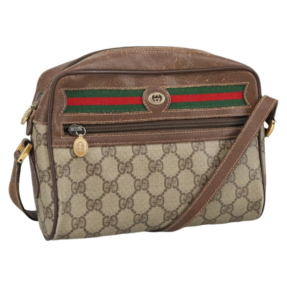 GUCCI GG Supreme Web Sherry Line Shoulder Bag PVC Beige Green Red Auth ep6771