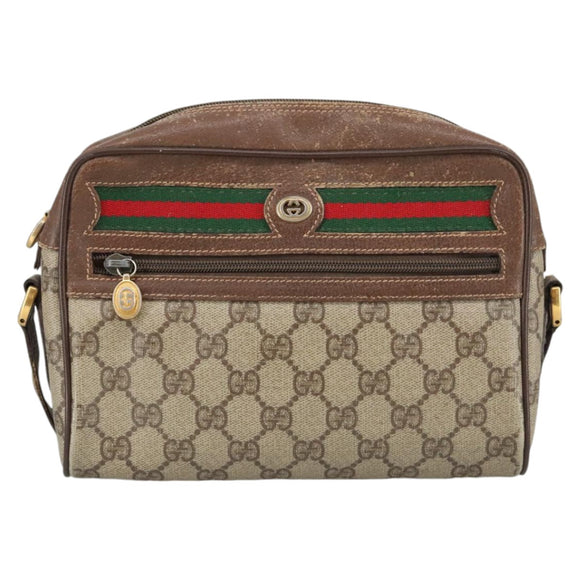GUCCI GG Supreme Web Sherry Line Shoulder Bag PVC Beige Green Red Auth ep6771